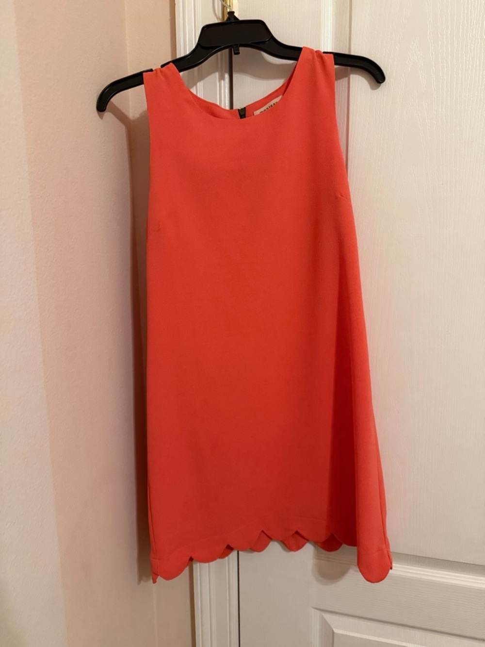 Monteau Coral Pink Textured Shift Dress with Scallop Bottom